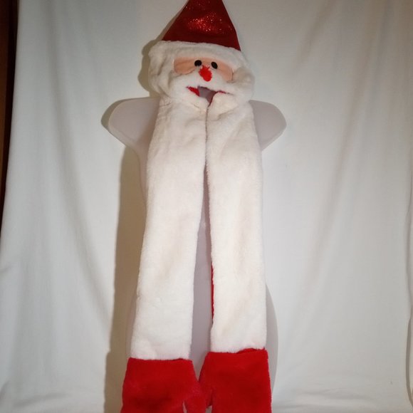 Santa Winter Hat with Attached Mittens - Picture 2 of 8